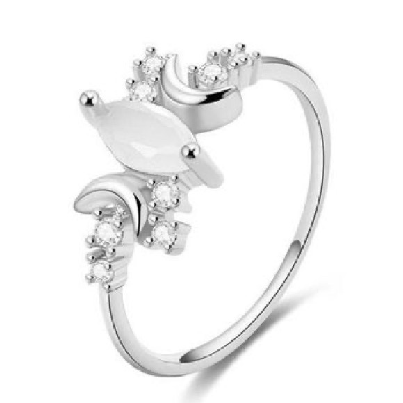 Artisan Jewelry - New Sterling Silver Handmade Moonstone White Sapphire Celestial Moon Star Ring